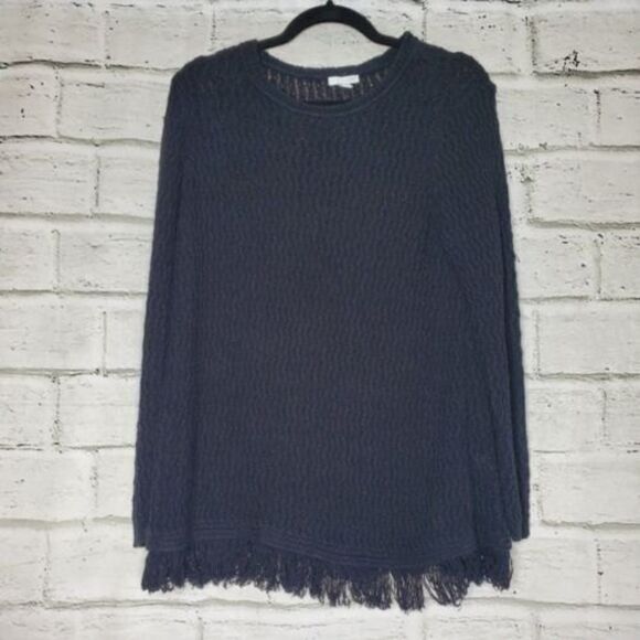 J. Jill Knit Fringe Black Long Sleeve Sweater Womens Petite Medium PM - Picture 1 of 8